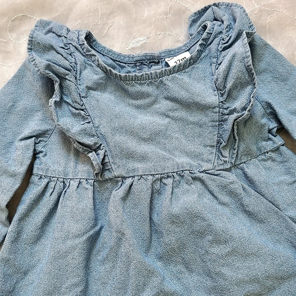 Carter's Denim Style Long Sleeve Top Blue Girls 12 Months Ruffle Details Blouse